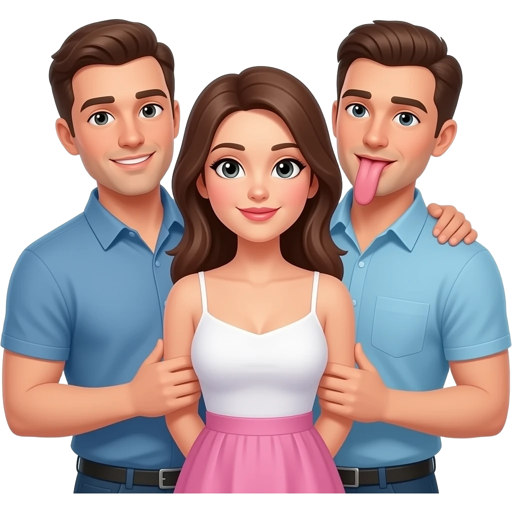Female in a threesome between two men one behind her one in her mouth emoji