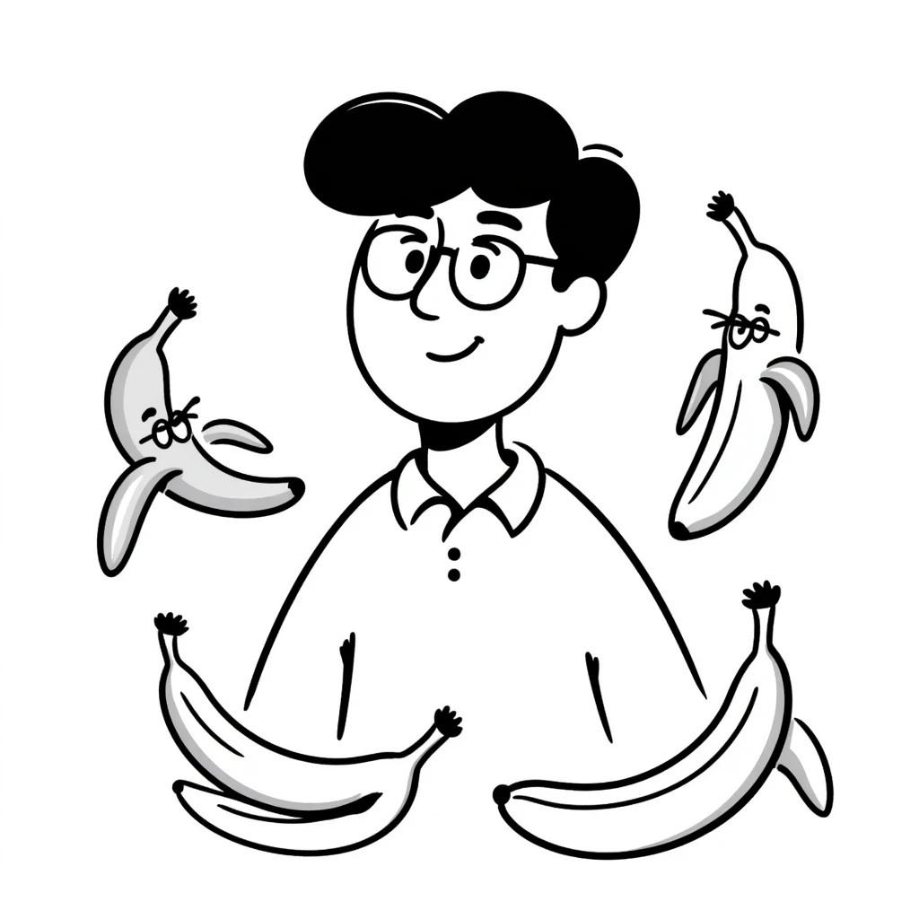 a man with black glasses around bananas emoji