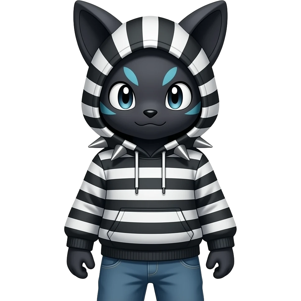 insomnya Cool Anthro Dark Absol-Noivern-Quilava-Litten-Pokémon with edgy stripes hoodie spiked collar punk Full Body emoji