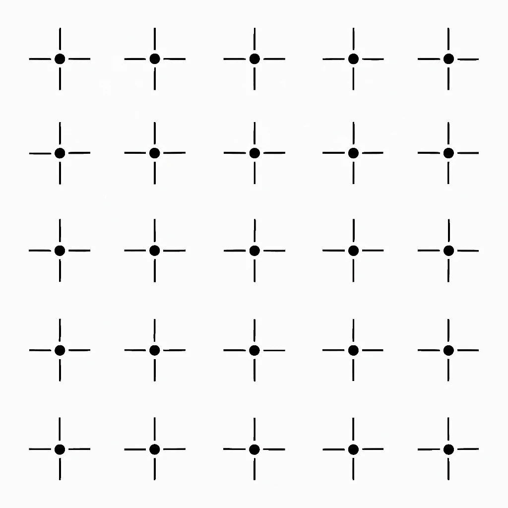 a series of layout markings spaced in an even symmetrical grid, as in camera viewfinder crosshairs. black and white high contrast, precision optics. this is the blank unit high resolution template emoji
