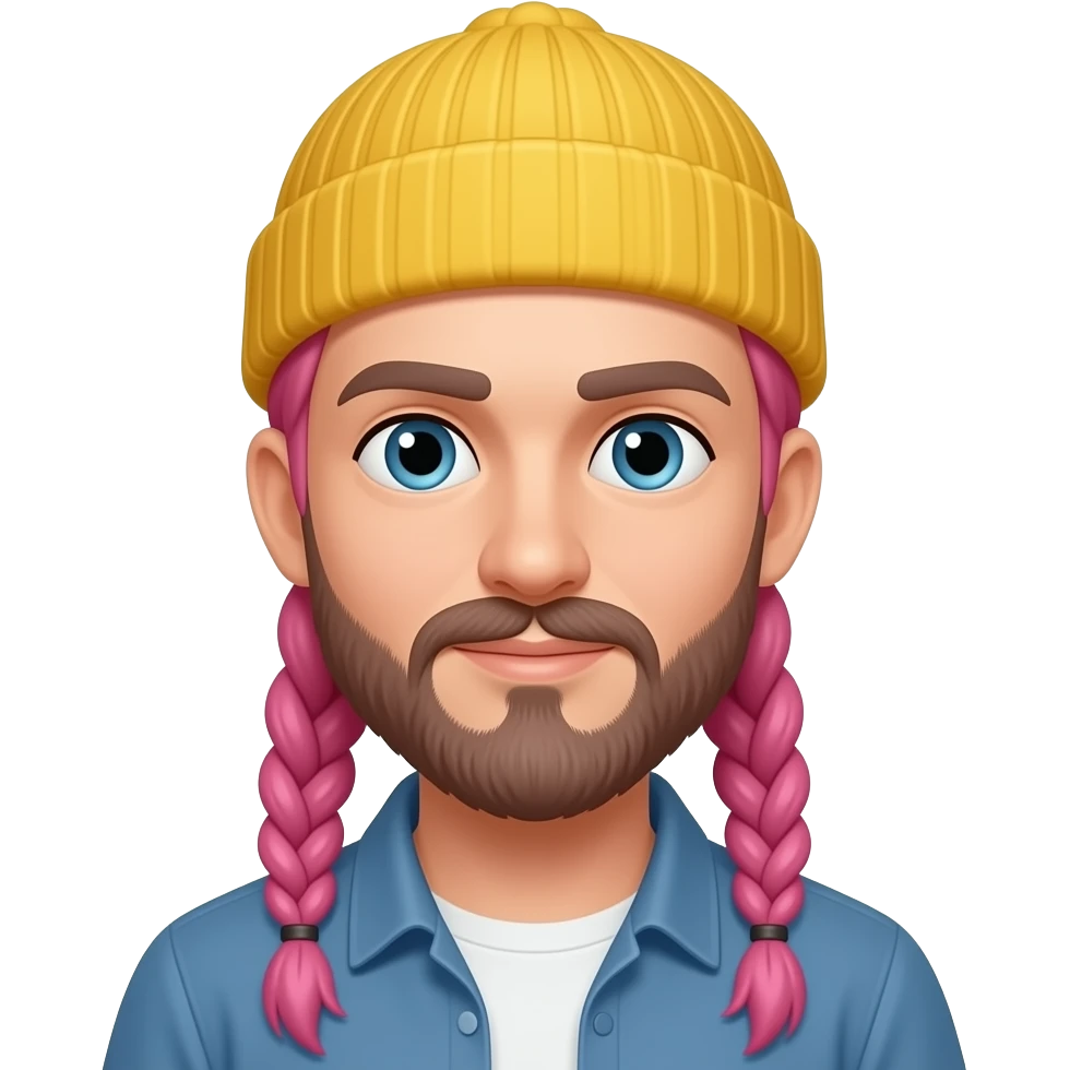 pink haired braided man with mustache and yellow beanie emoji