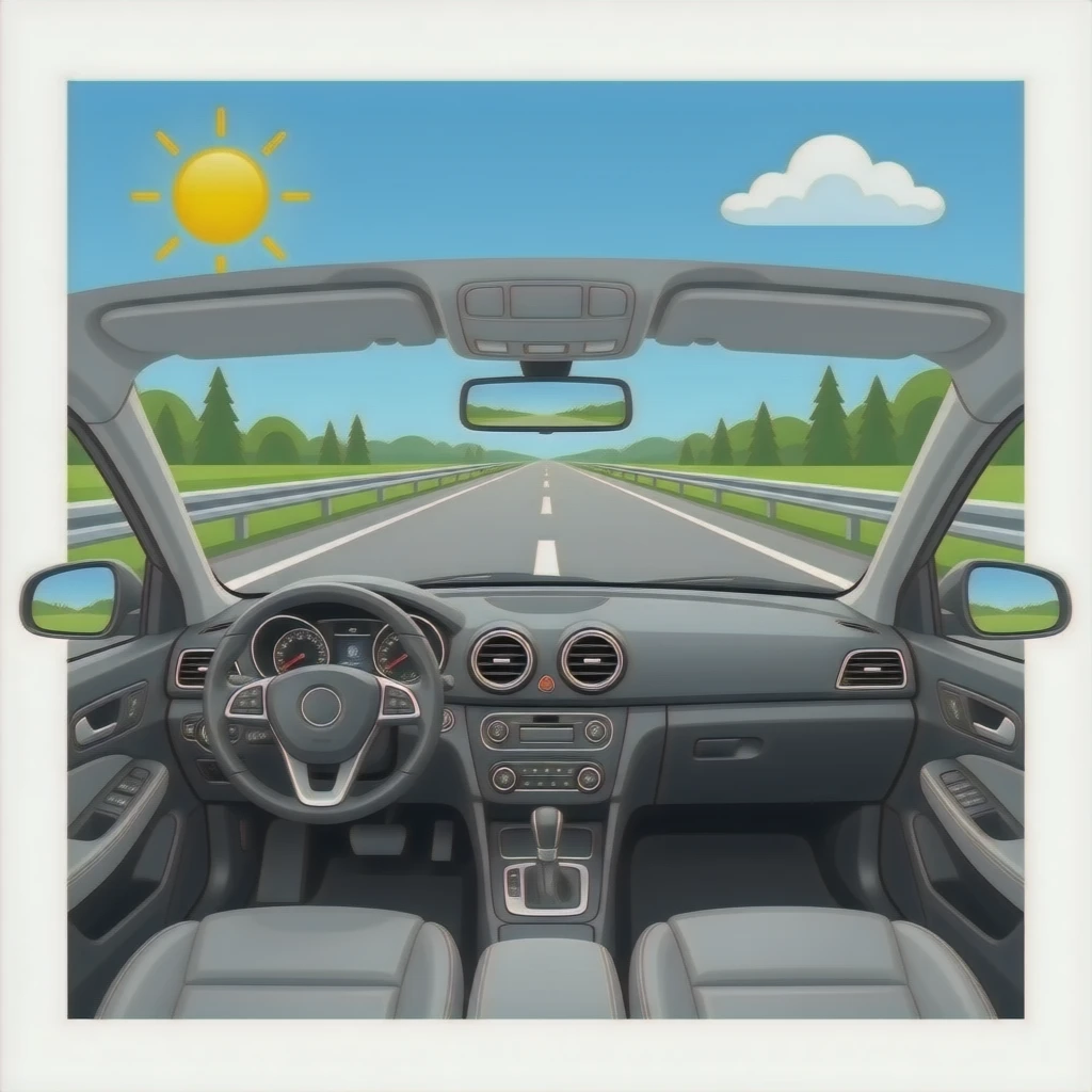 Car interior in a highway emoji