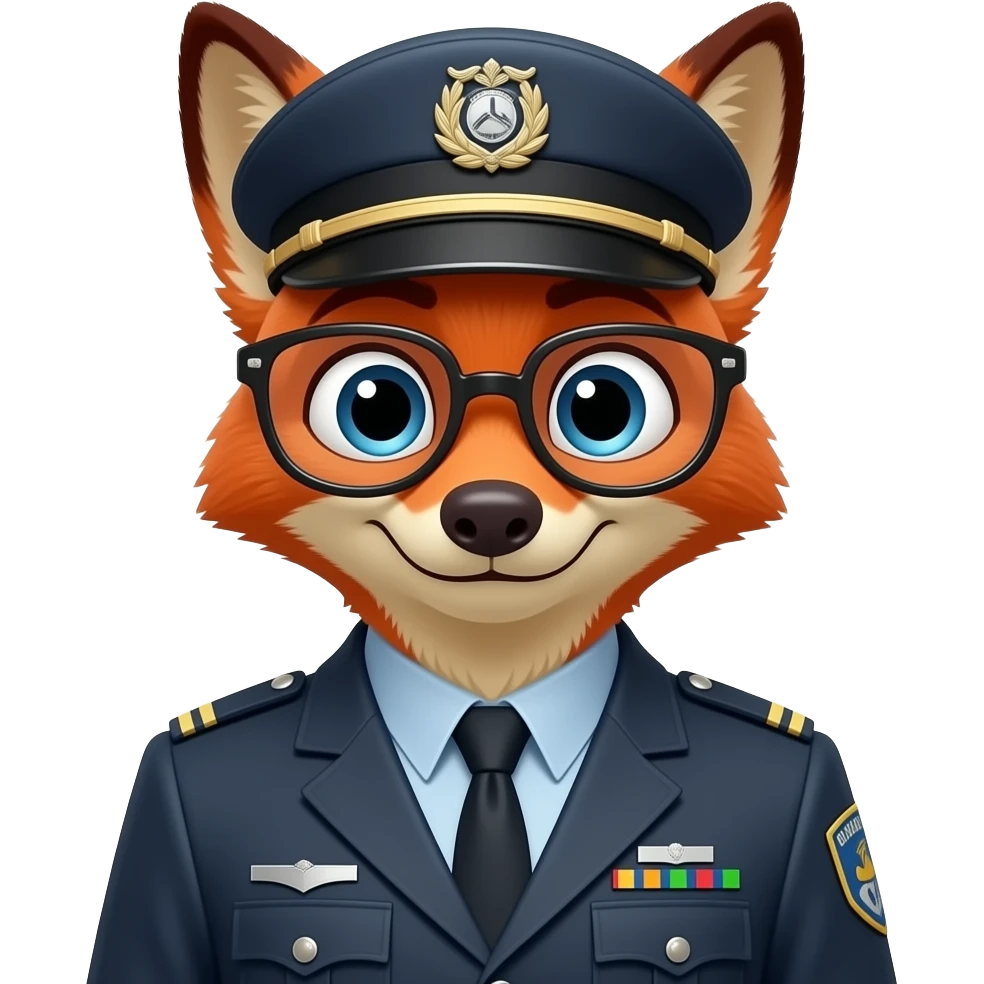 fox wear a driving uniform with coat and and driving cap half body close up emoji