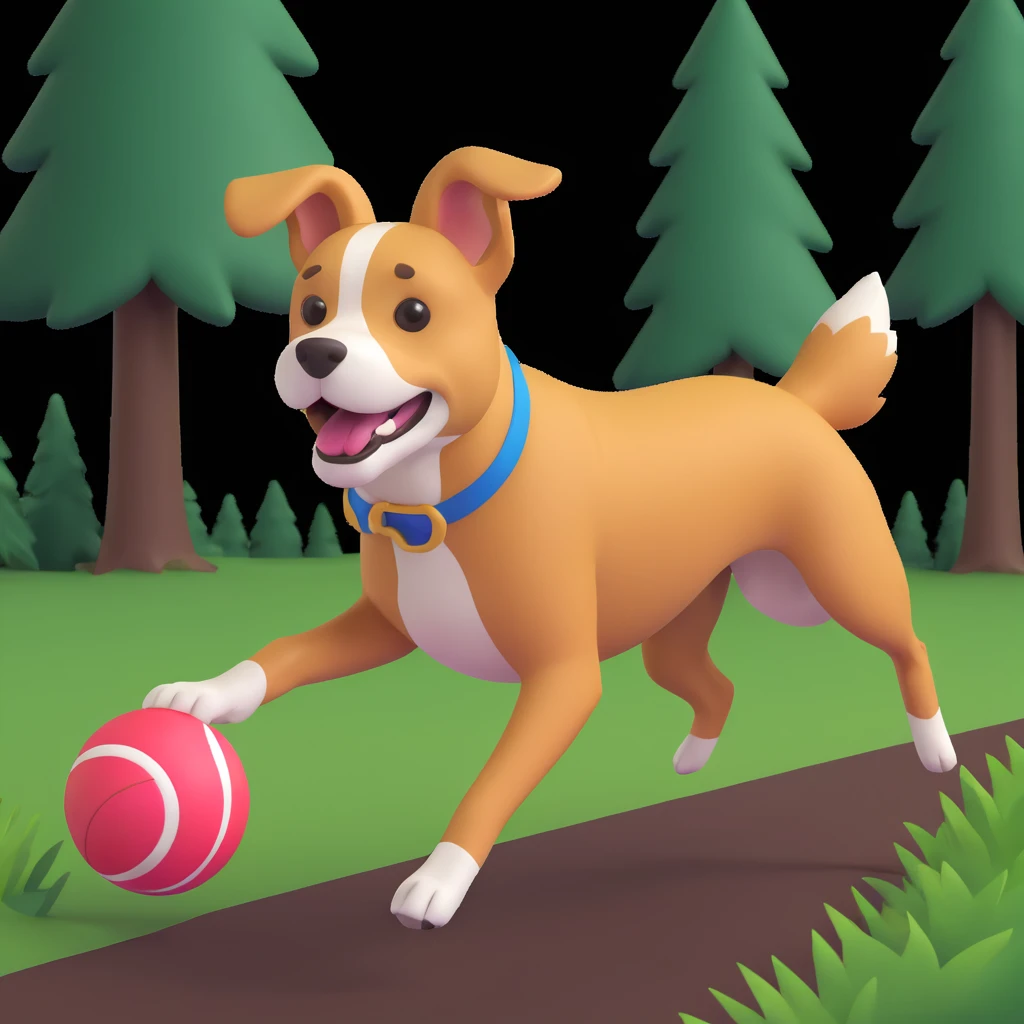 dog chasing ball in forrest, close up pose emoji
