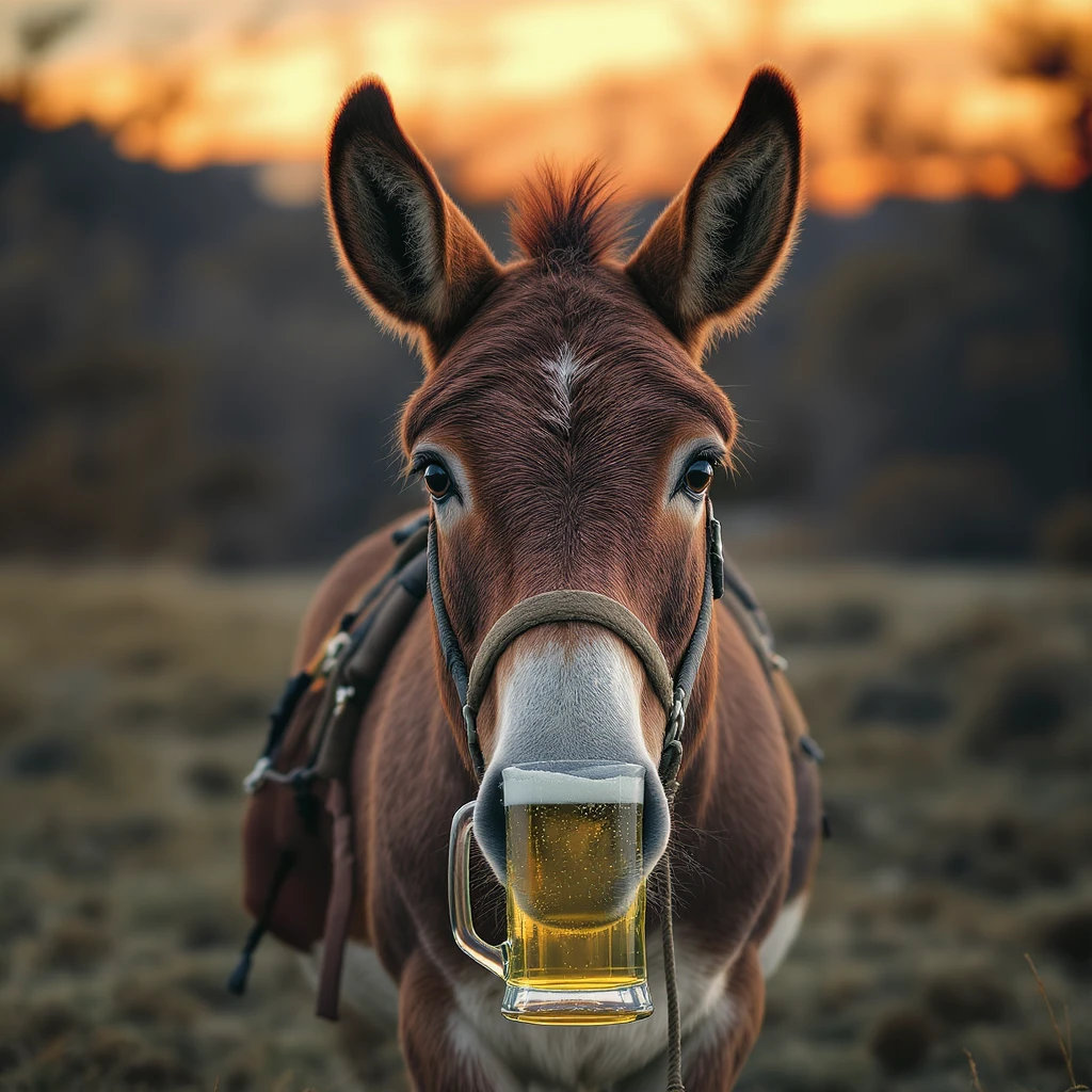 a mule with a beer mug, realistic style emoji