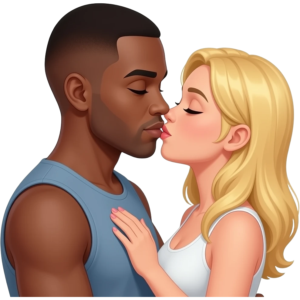 Black man with shaved head having sex with blonde woman emoji