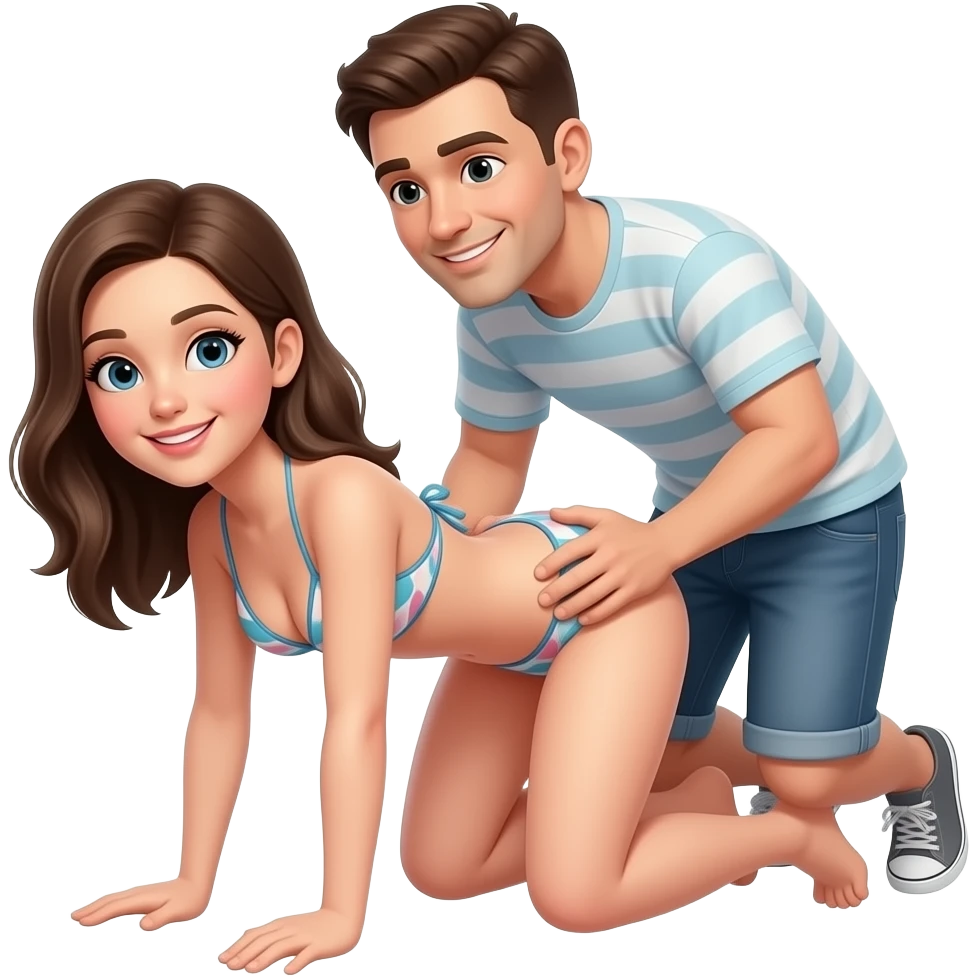 Fille à quatre pattes en bikiniAvec un homme qui tiens ses hanches derrière elle emoji