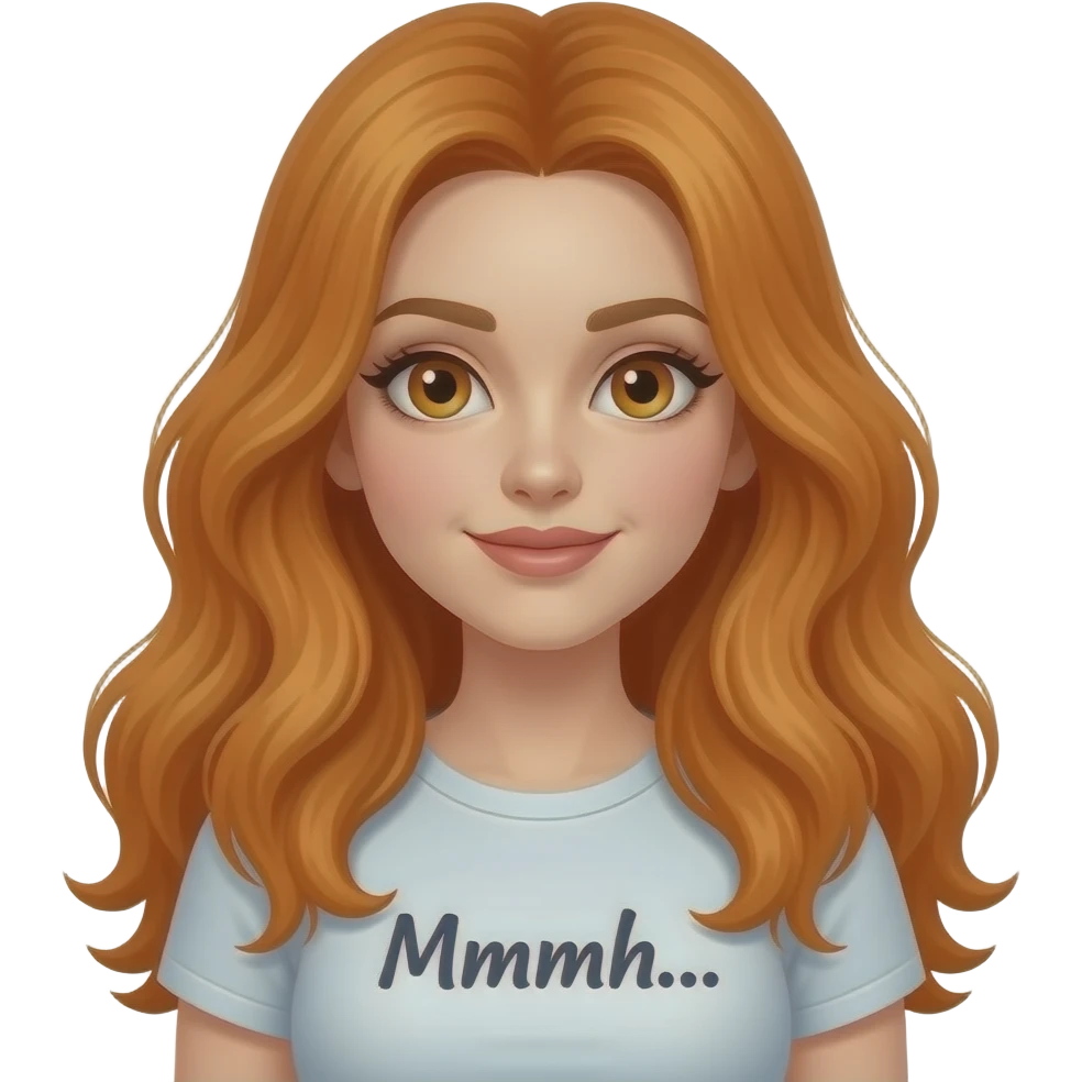 sexy girl with overlong ginger hair and ginger eyes a top with Mmmh... written on it emoji