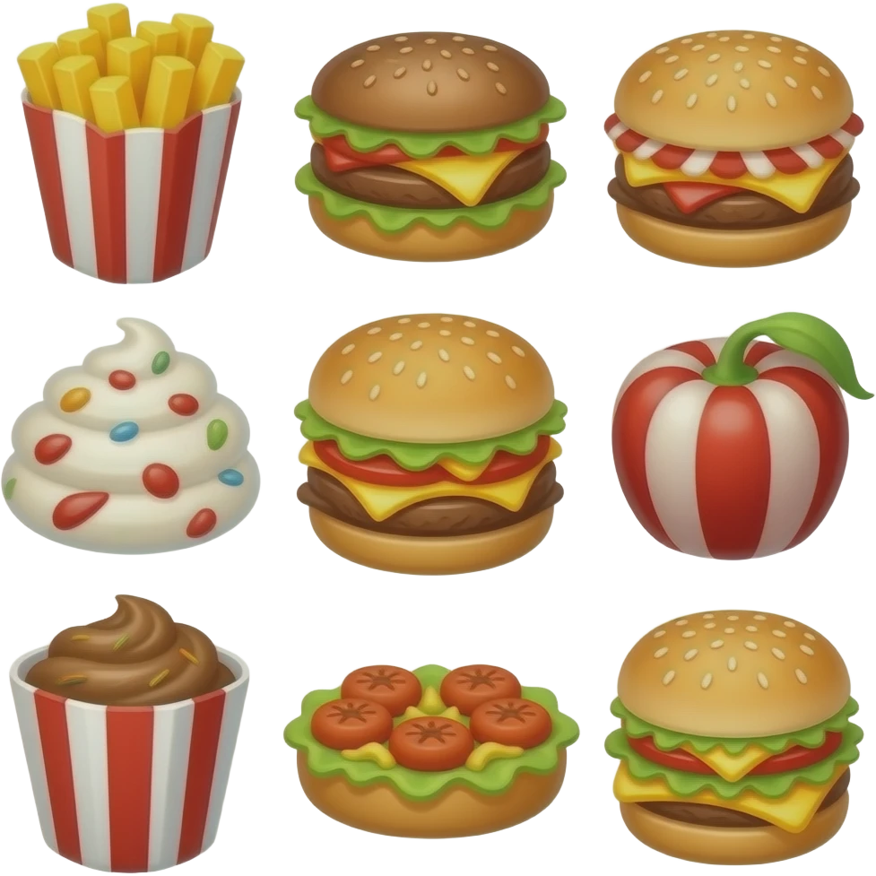 Set of fun fair food and elements emoji