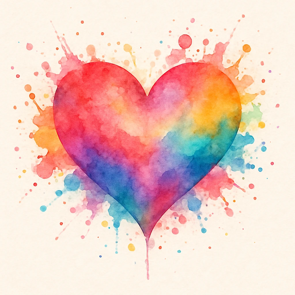 heart with a watercolor splash, digital illustration emoji
