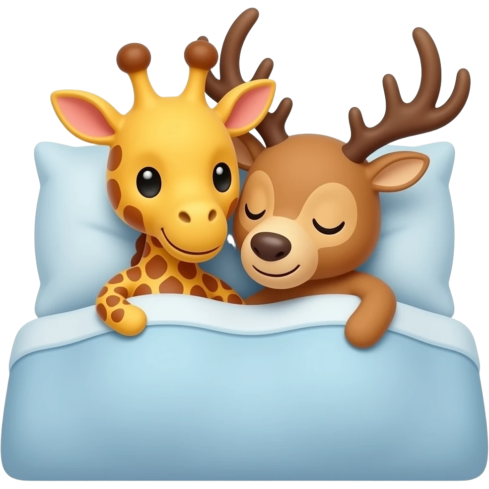 Einfacher Giraffenkopf und Elchkopf kuscheln im Bett emoji