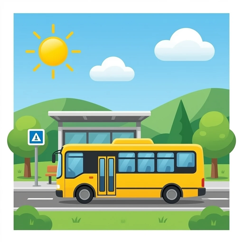 Emoji style bus station with a yellow bus emoji