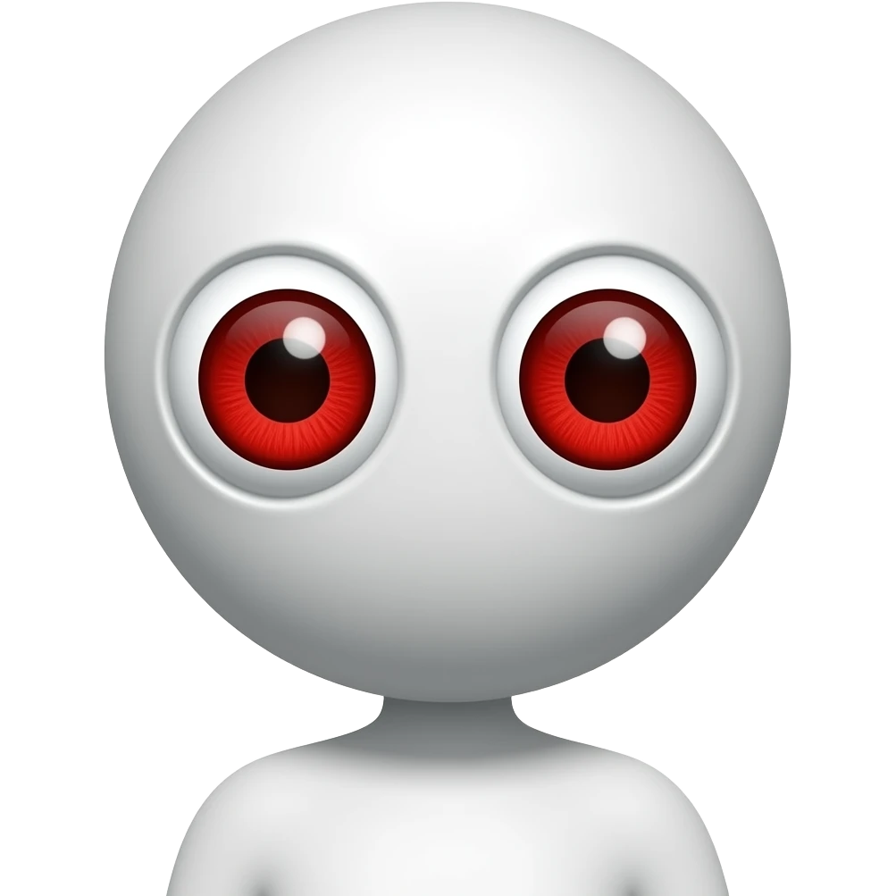 A white stick figure looks like a drawn by one year old with red giant eyes emoji