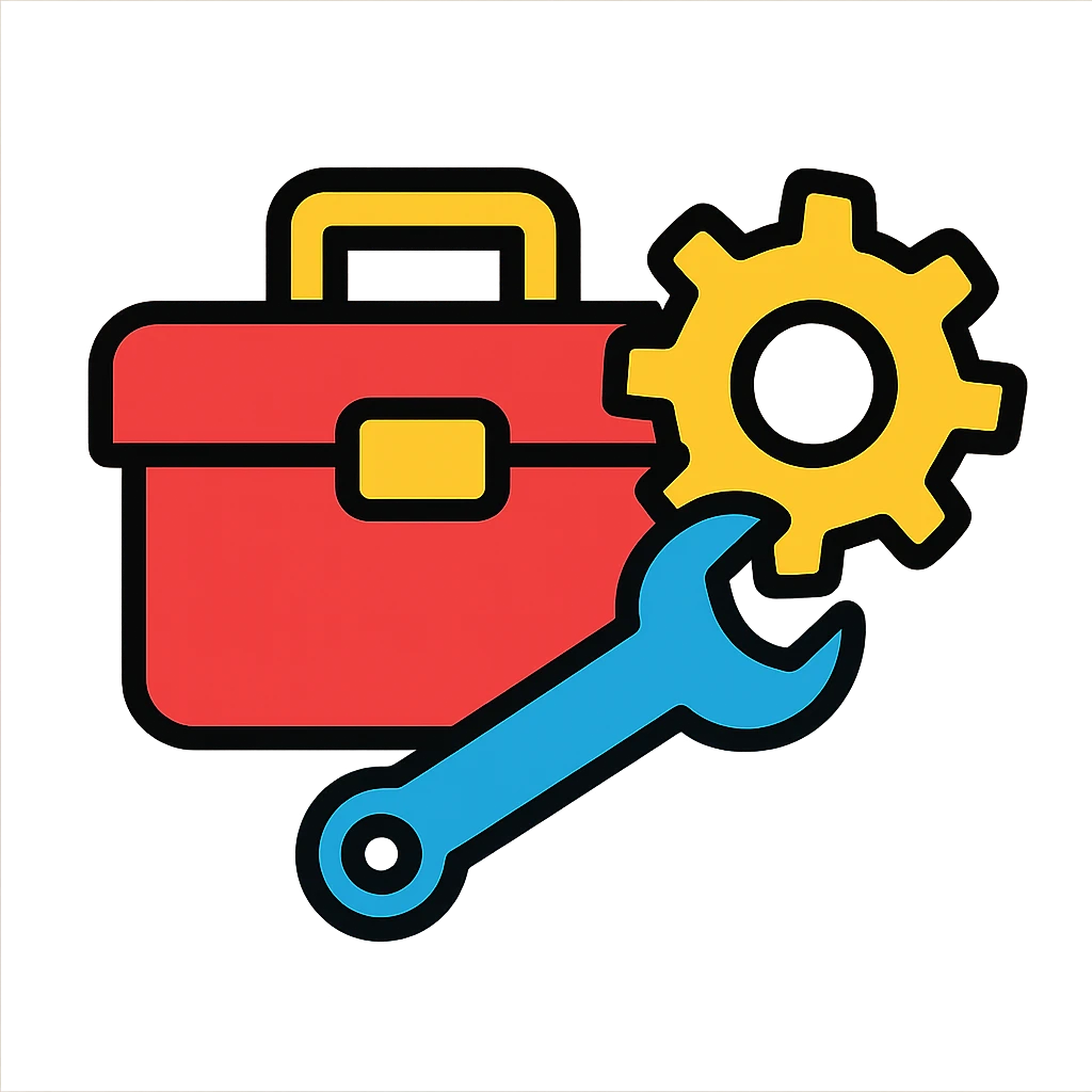 Maintenance gear and wrench symbol with toolbox emoji