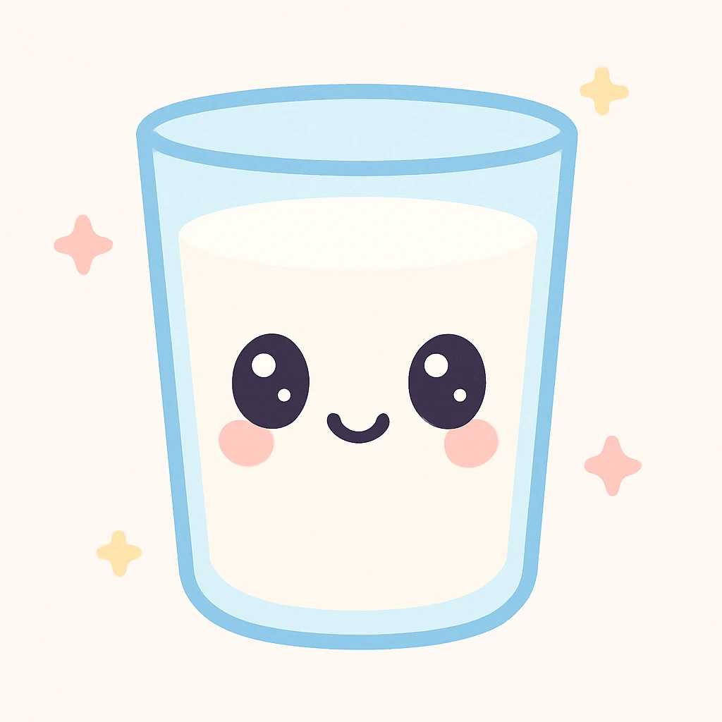 cute glass of milk with a smiling face, kawaii style emoji