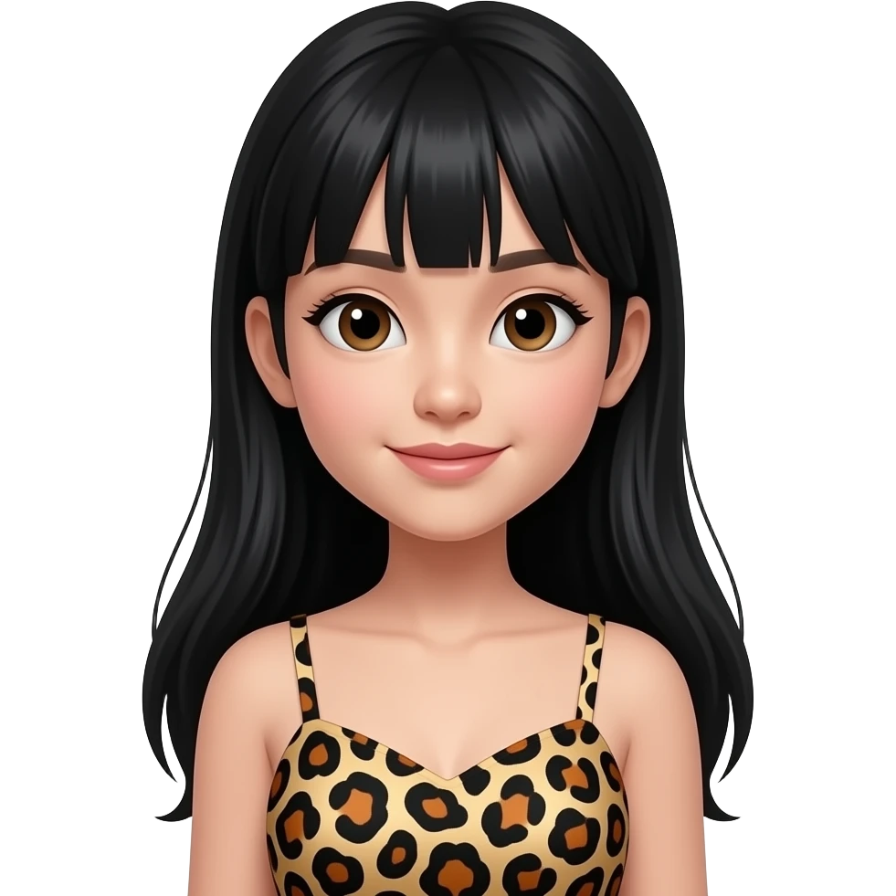 black hair asian girl with a leopard print dress emoji