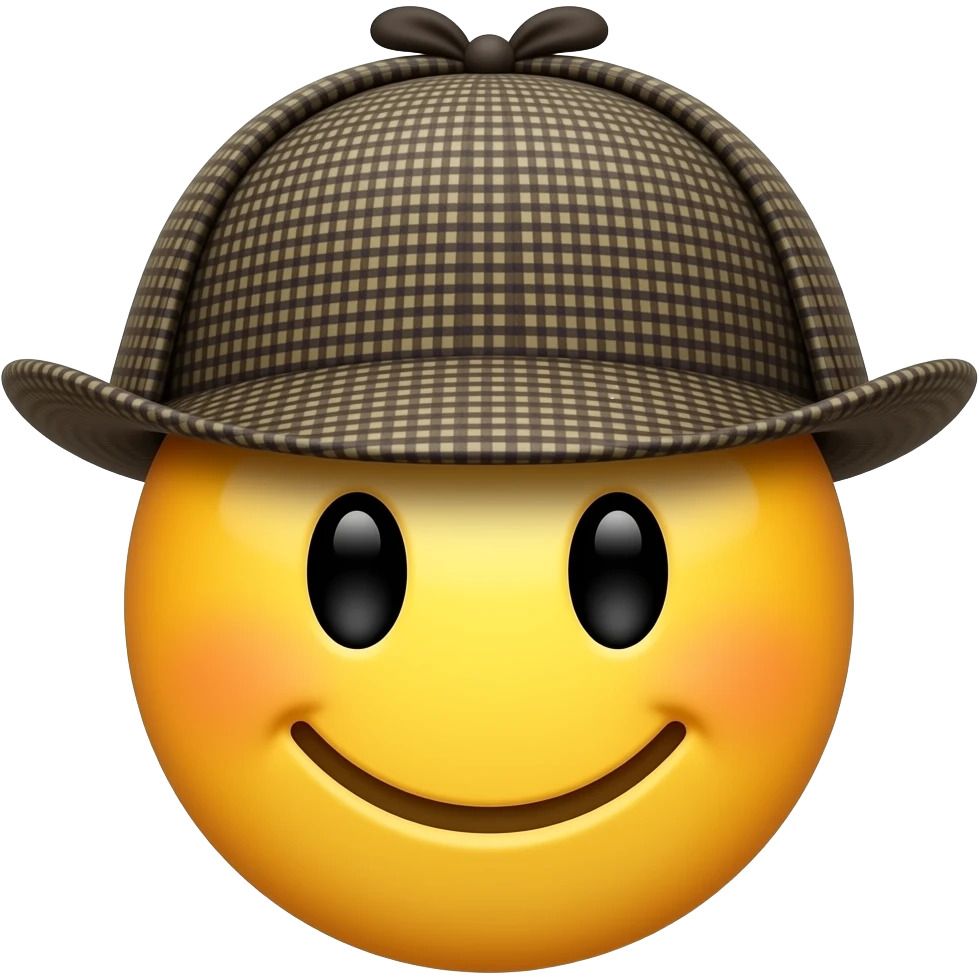 Sherlock holmes hat on smiley with face looking slightly right emoji