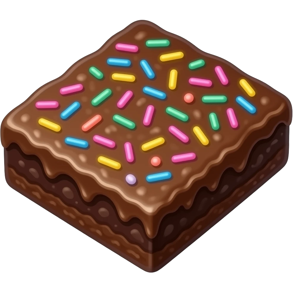 one piece of tasty brownie with colorful glowing sparkly sprinkles over it emoji