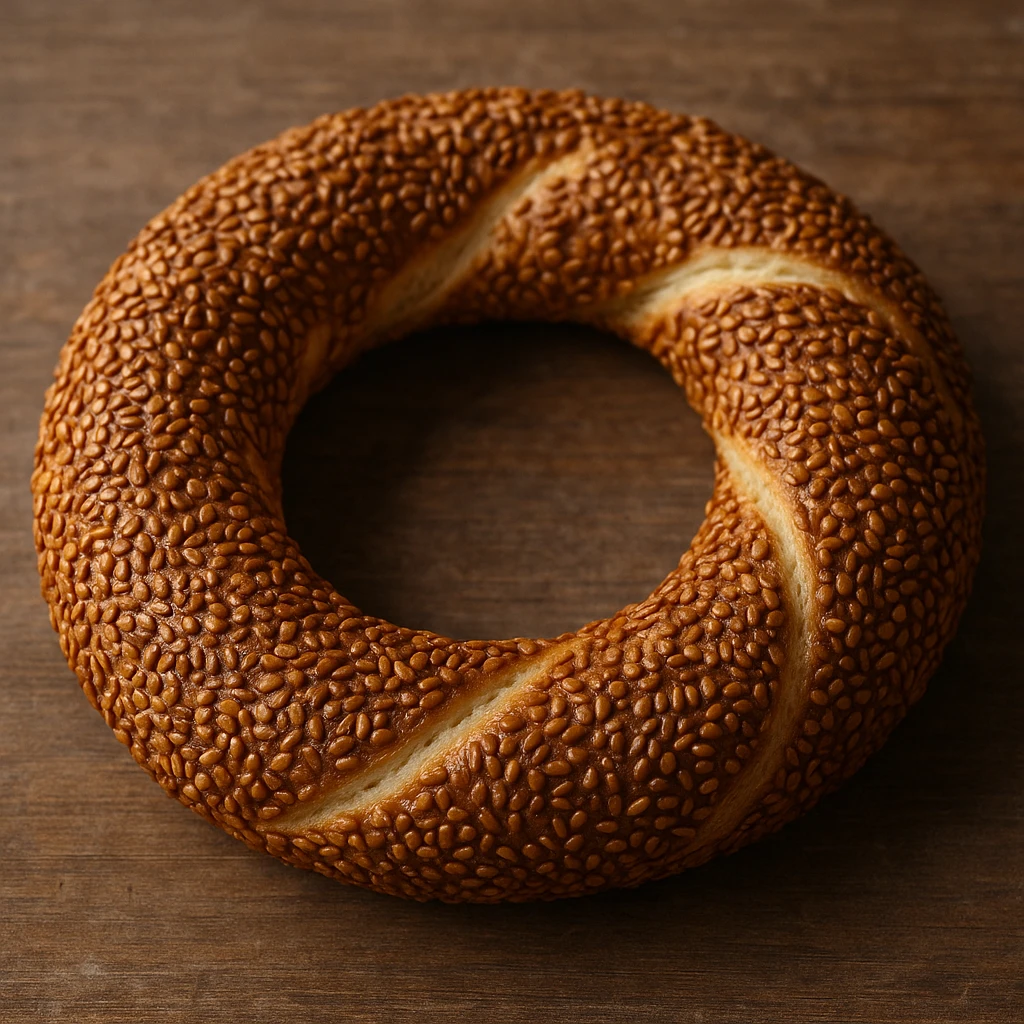 a simit, the Turkish sesame bagel, realistic style, highly detailed and lifelike emoji