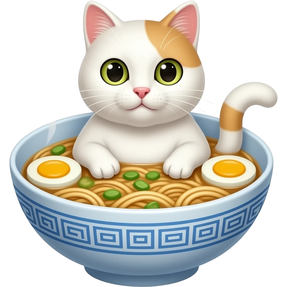 white cat in ramen emoji