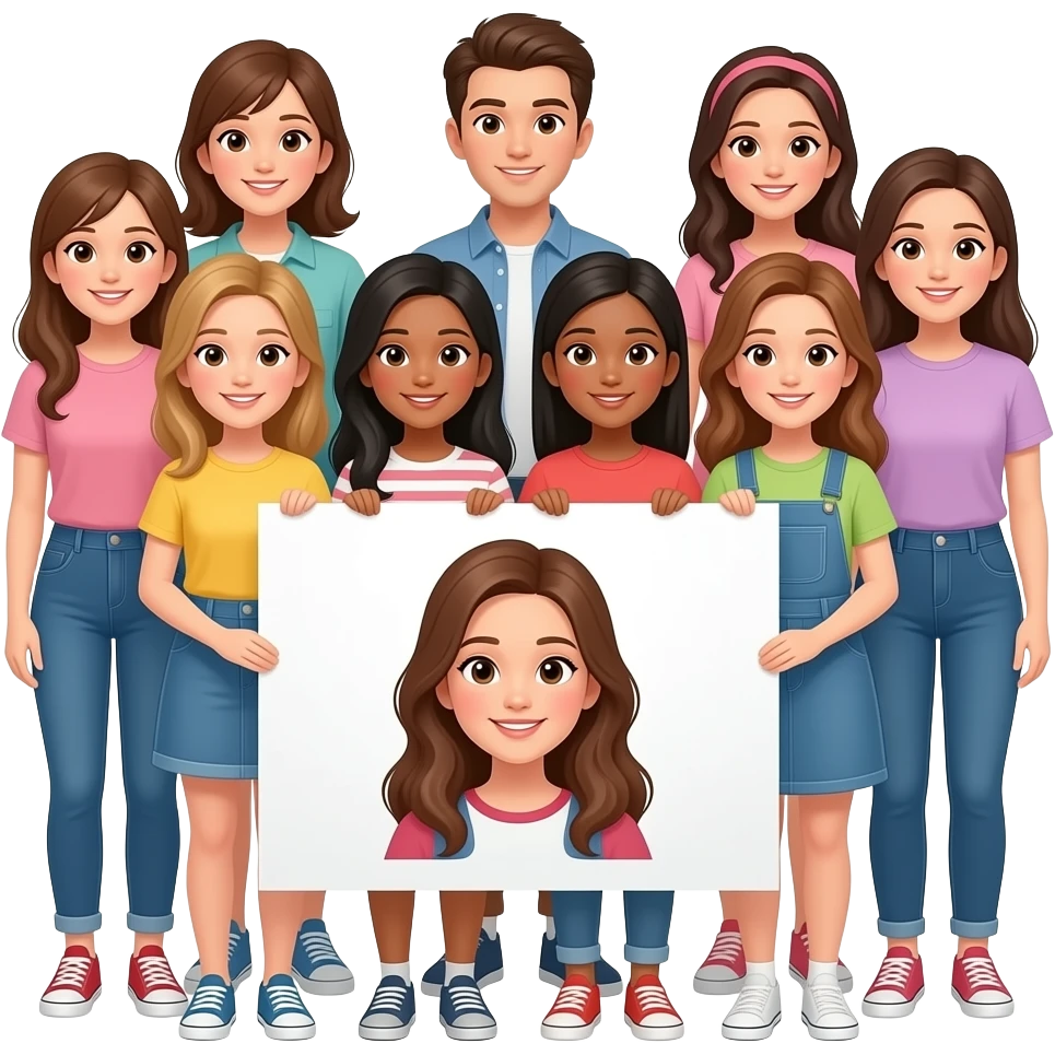 a whole class of girls with an apology sign emoji