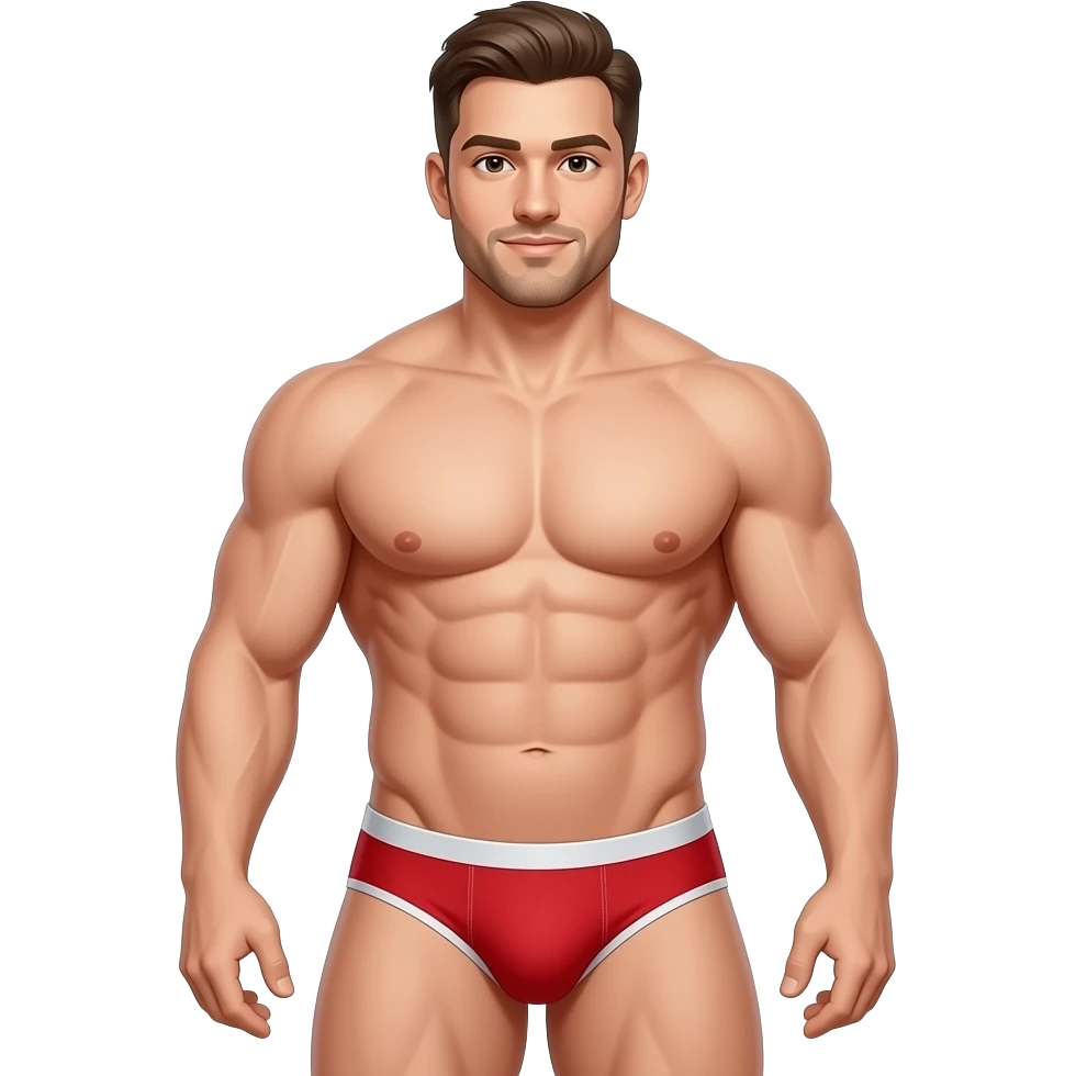 Fat muscular man in red thong underwear emoji