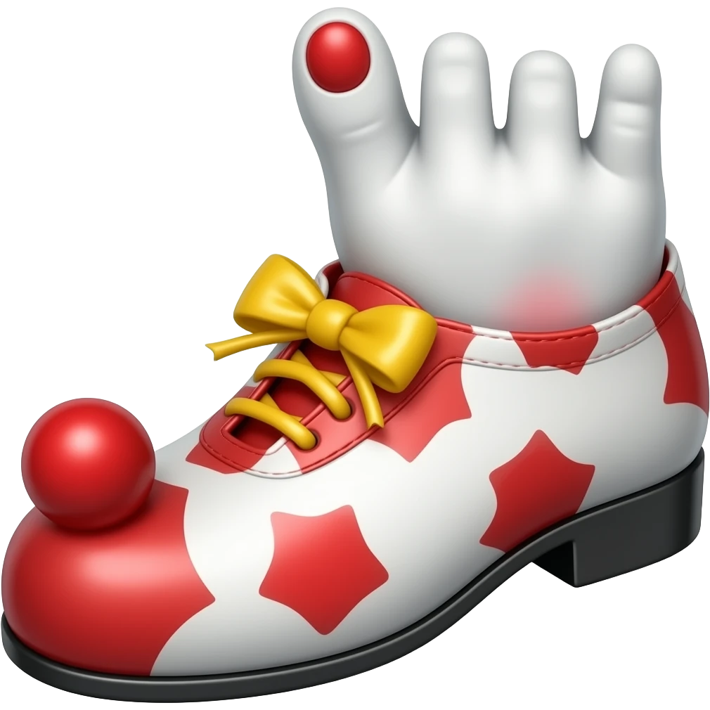 White toes with red toenails ripping out of clown shoes emoji