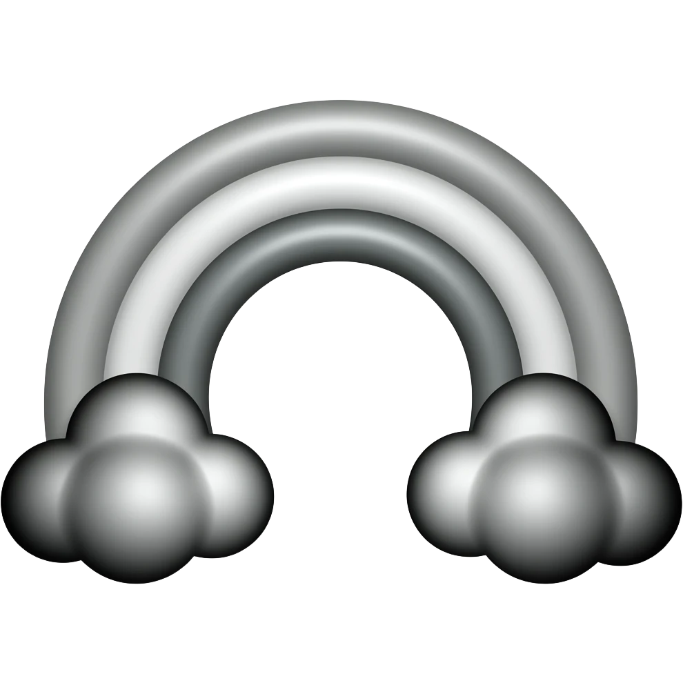 Rainbow emoji but entirely grayscale, with black clouds on both ends of the rainbow emoji