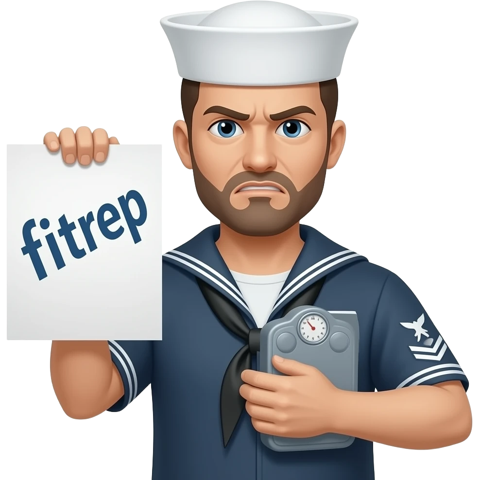 Make a day marine on the scale holding a paper that says “fitrep” with a frown face emoji