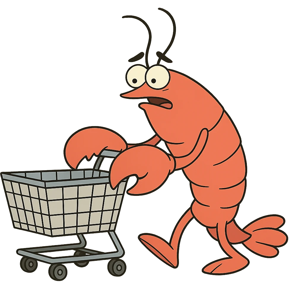 lobster pushing a shopping cart, transparent background emoji