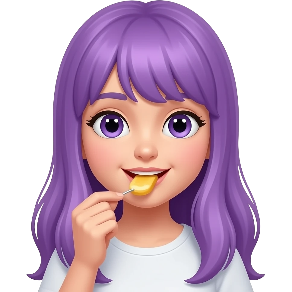 GIRL WITH LONG PURPLE HAIR IS EATING emoji