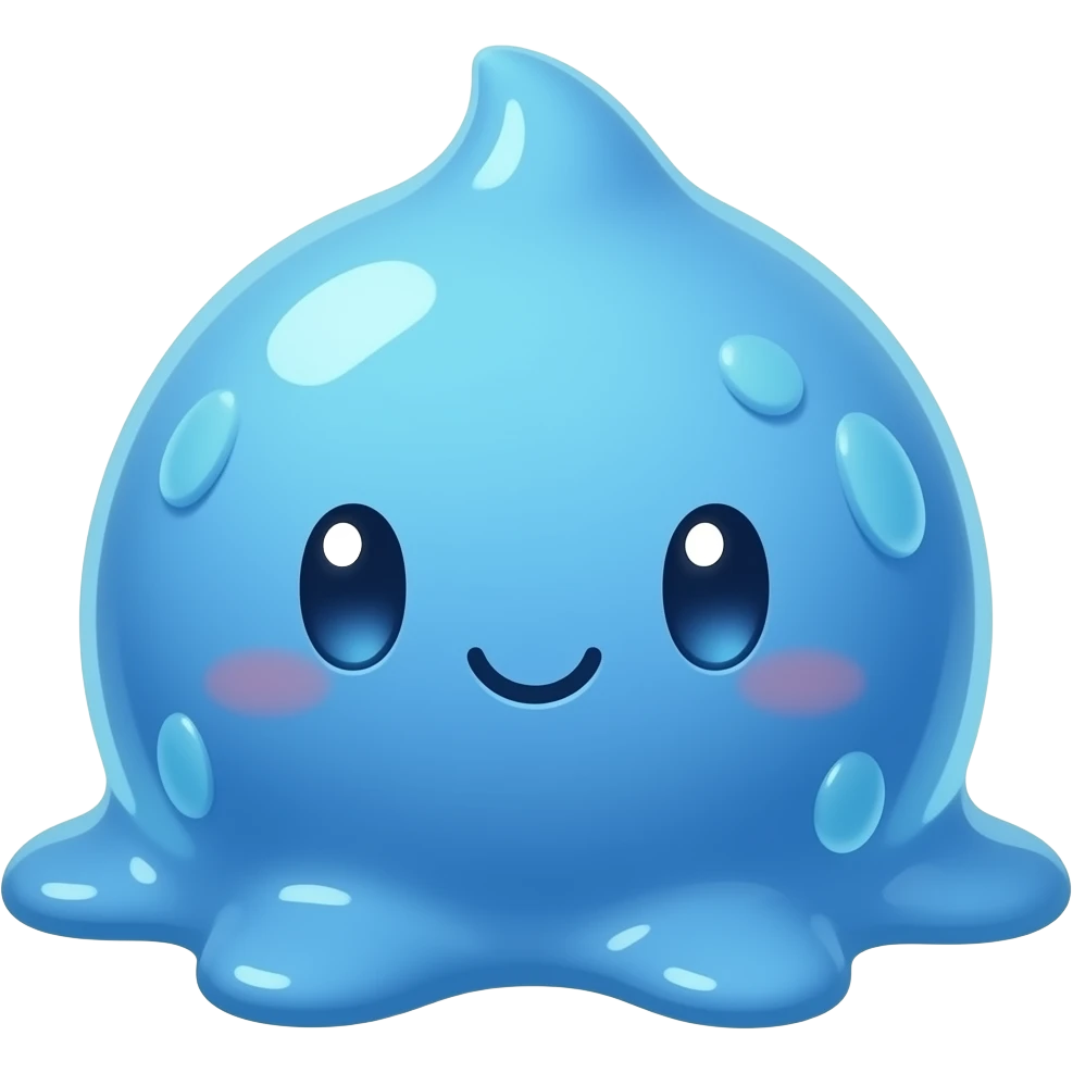 Ein blauer und sehr runder Schleim aus einem Anime mit einem süßen Gesicht emoji