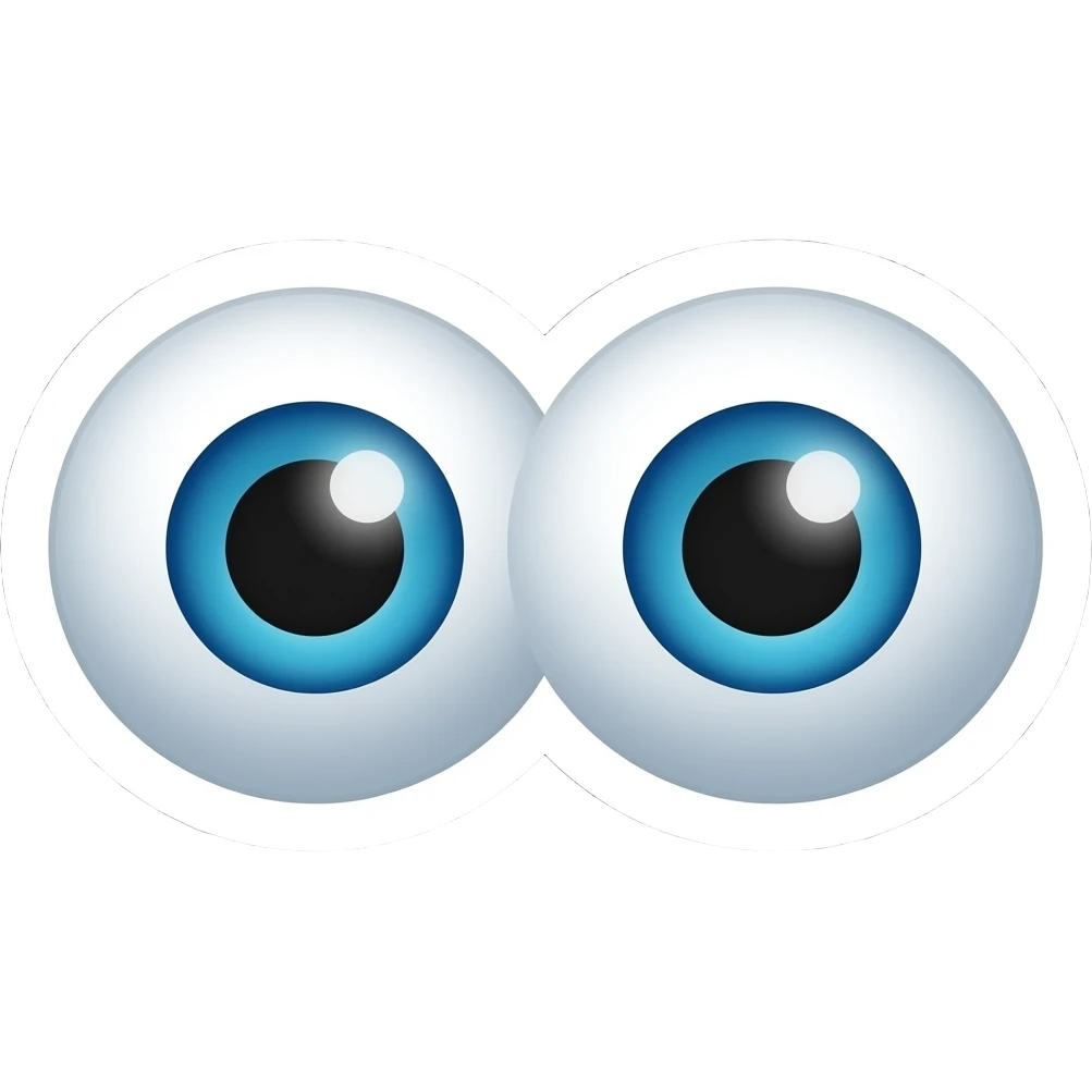 Simple and minimalistic sticker of 👀 googly eyes, white outline, smooth gradients or solid colours emoji