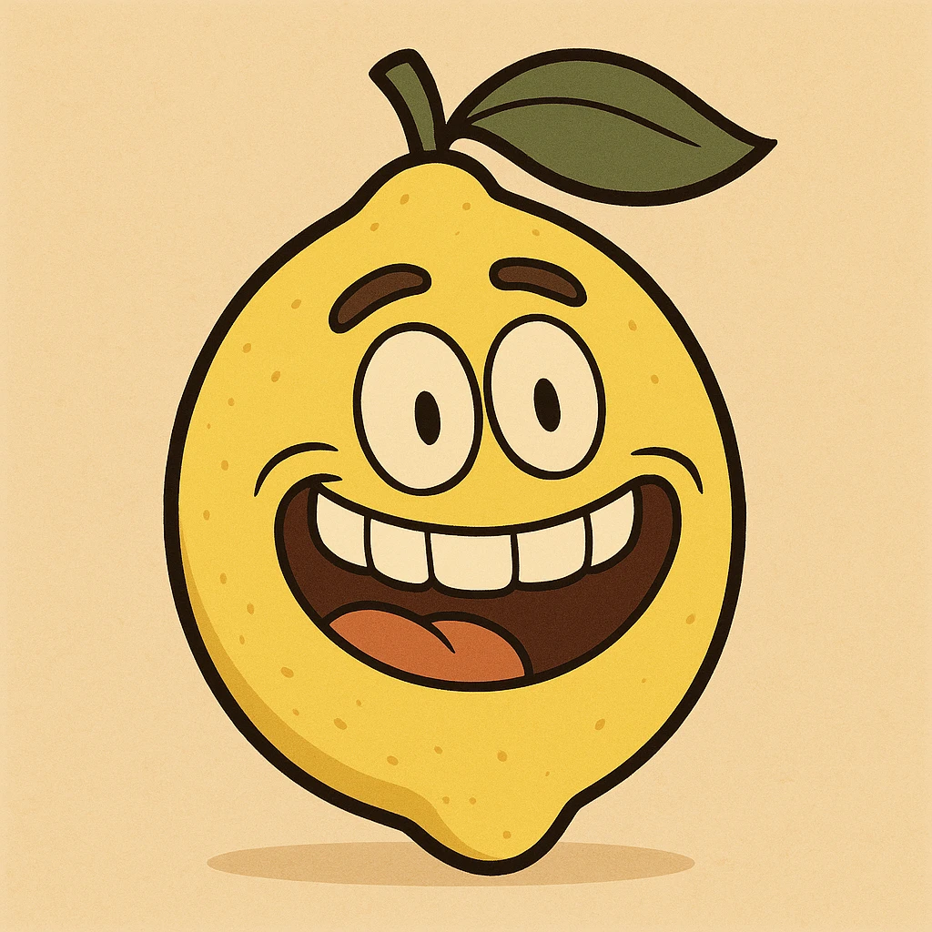 a lemon with a big toothy smile, cartoon style emoji