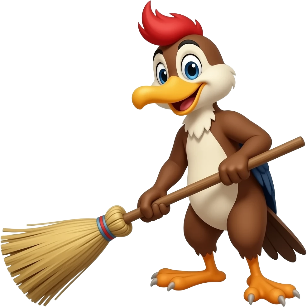 woody the wood pecker sweeping with a broom emoji