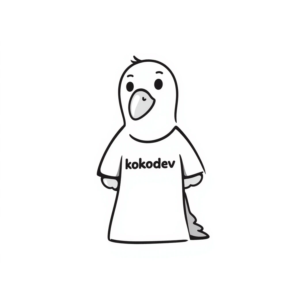 a friendly pigeon wearing a t-shirt with 'kokodev' written on it, approachable and clean design emoji