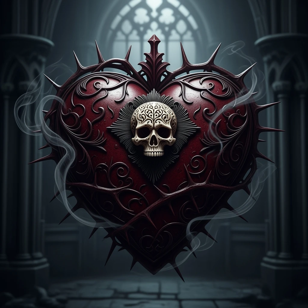 gothic heart with a skull accent, dark and moody gothic style emoji