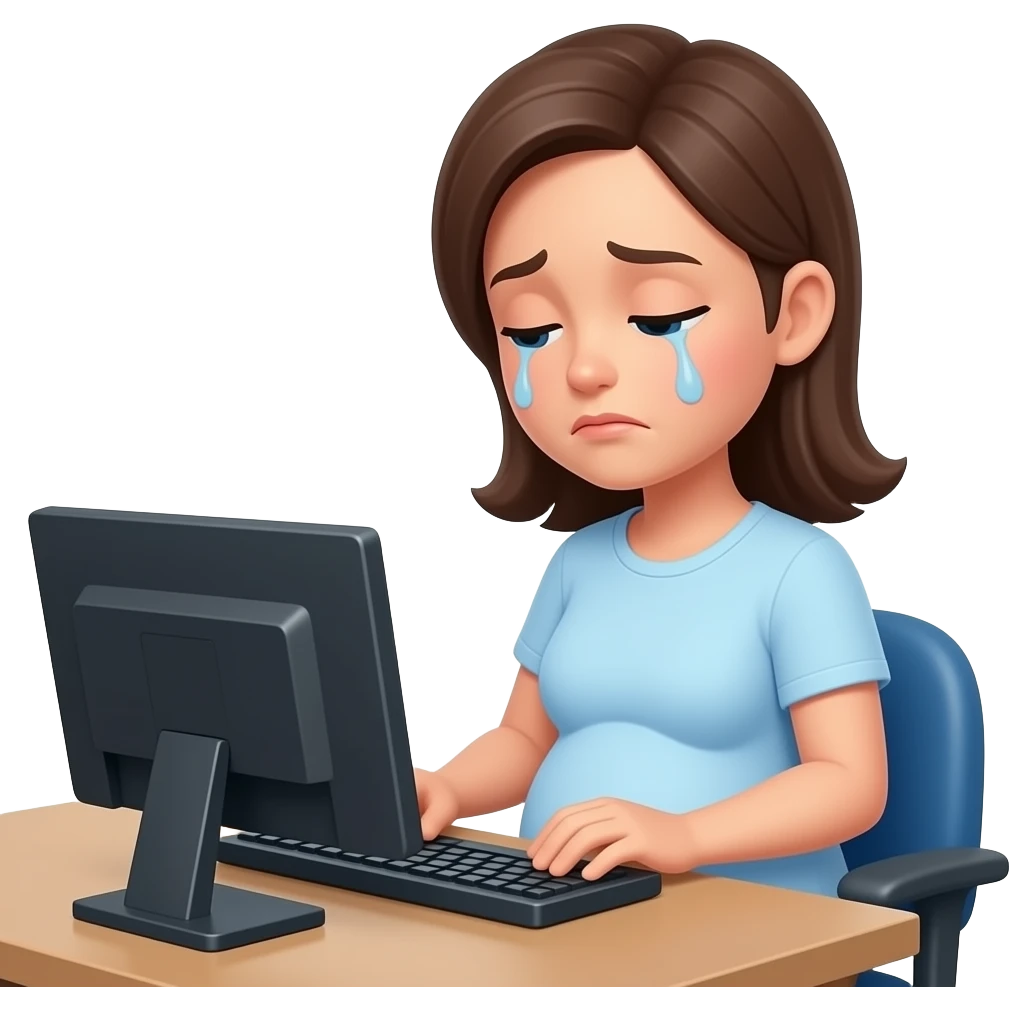 chica embarazada muy cansada trabajando SIN ordenador emoji
