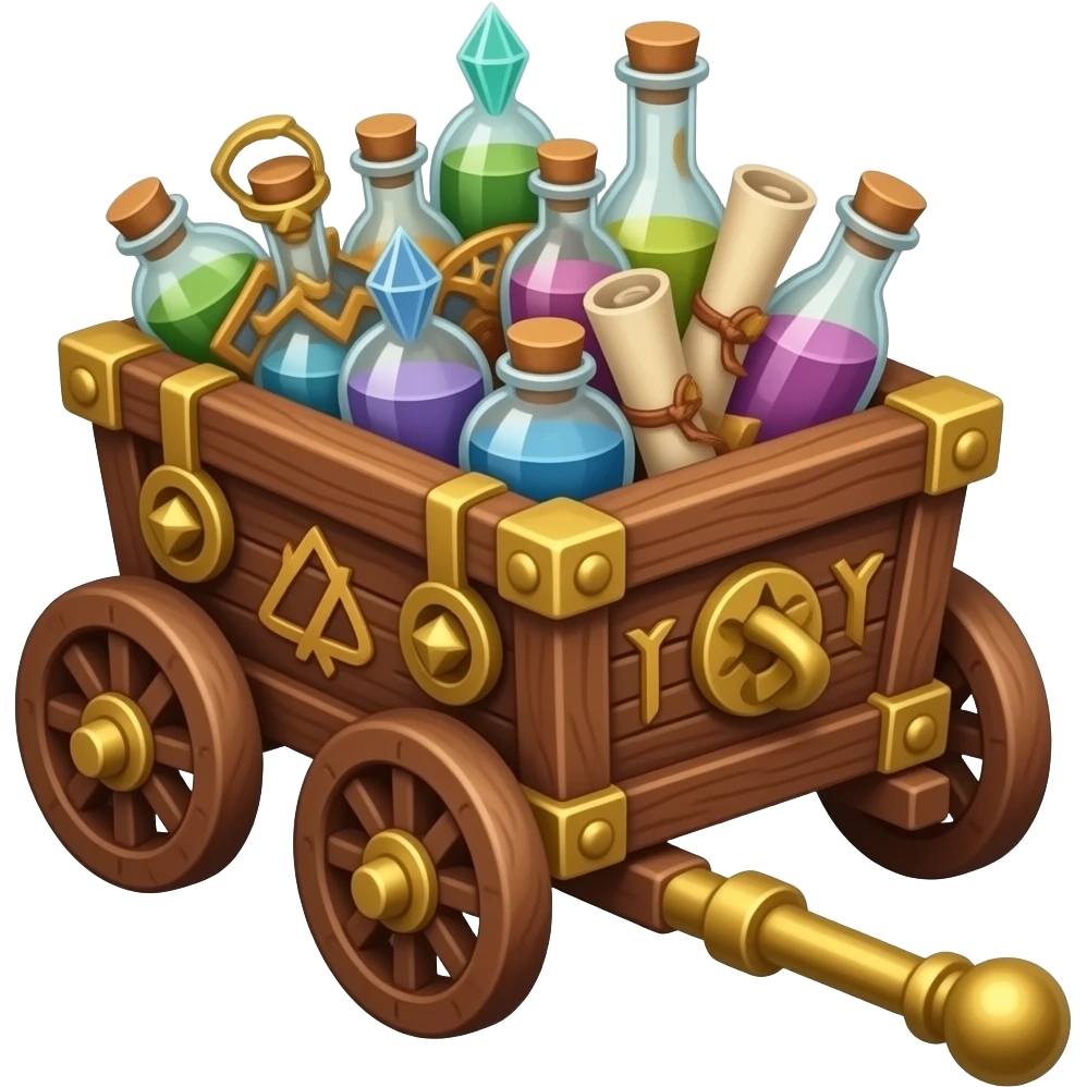 🛡️ A finely detailed wooden cart filled with miniature arcane goods emoji