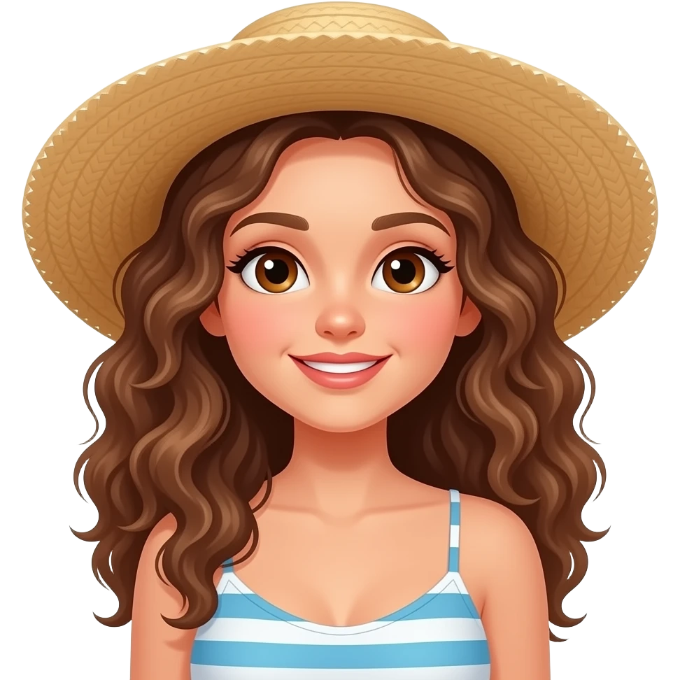 white girl with brown eyes and long curly hair on vacation emoji