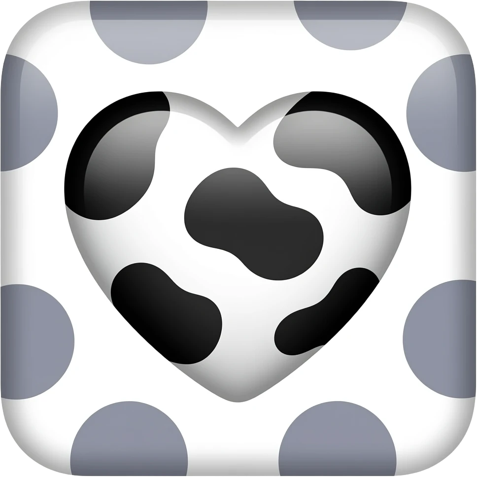 Cow print heart emoji block polka dot in white space emoji