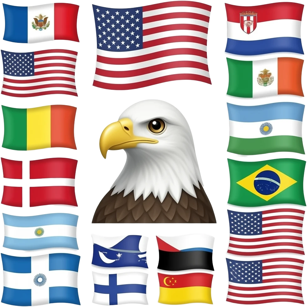 every flag of the flag's continent of the countries including the usa and eagle emoji