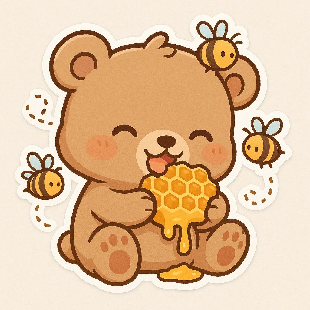 bear eating honeycomb with bees flying around emoji