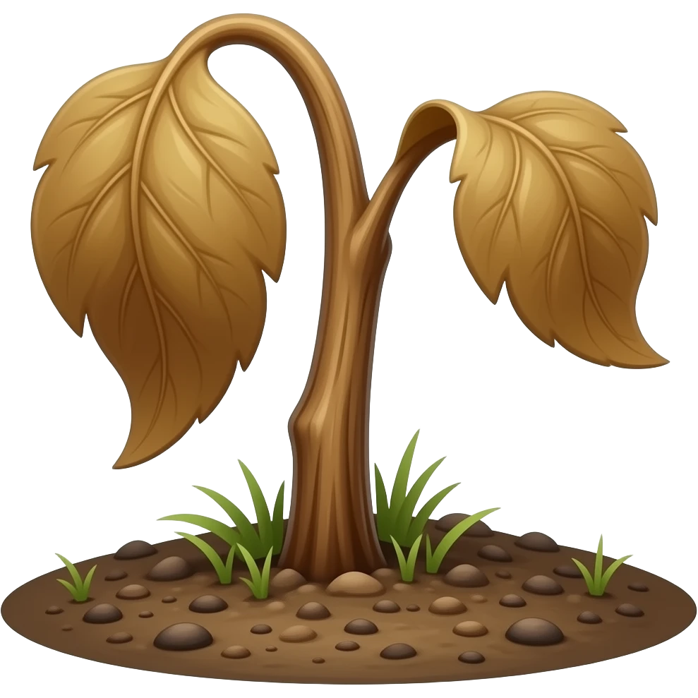 Wilted dead dark brown plantstem from the ground with leaves emoji
