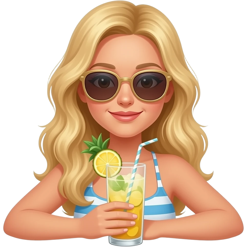 on a vacation boat flowy blonde hair relaxing drinking pina colada emoji