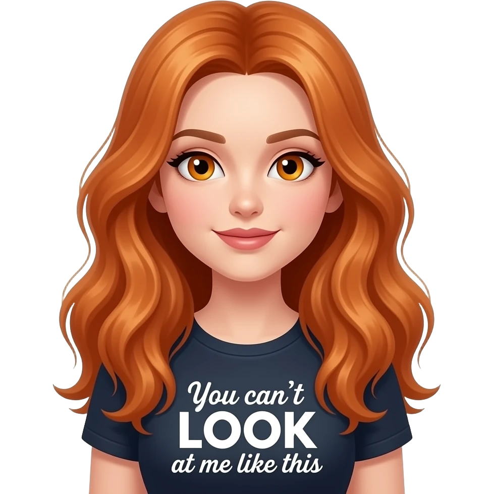 sexy girl with overlong ginger hair and ginger eyes a top with You can't LOOK at me like this written on it emoji