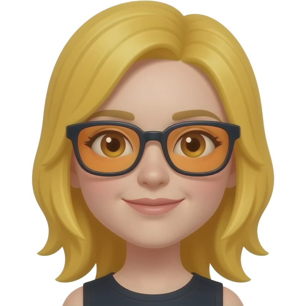 joven femenina con gafas de marcos negros y cristales naranjas cabellos amarillo emoji