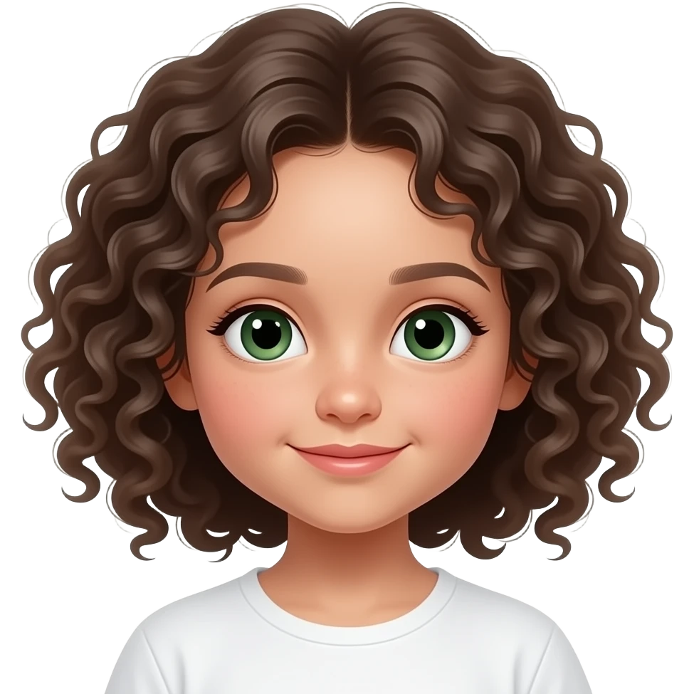 Niña pequeña pelo rizado ojos verdes oscuros piel blanca emoji