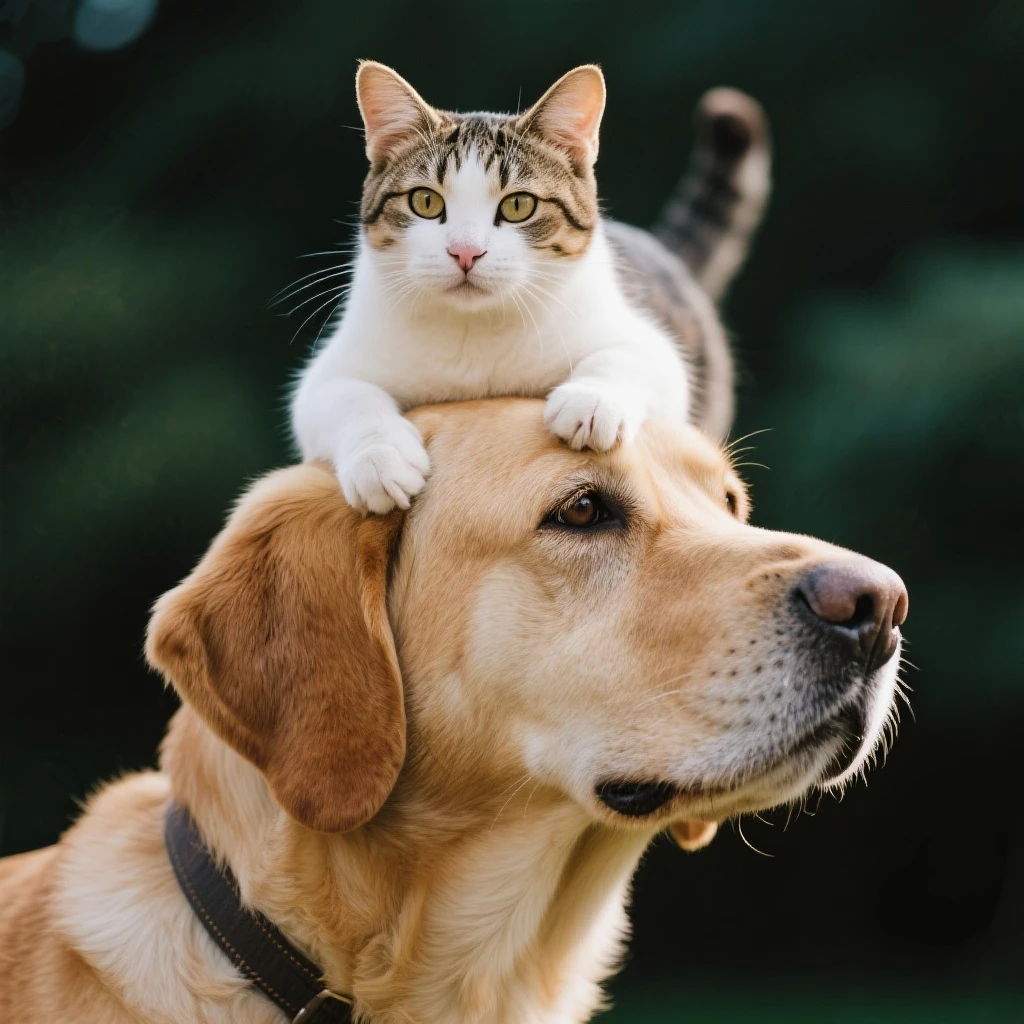 A cat on the head of dog emoji