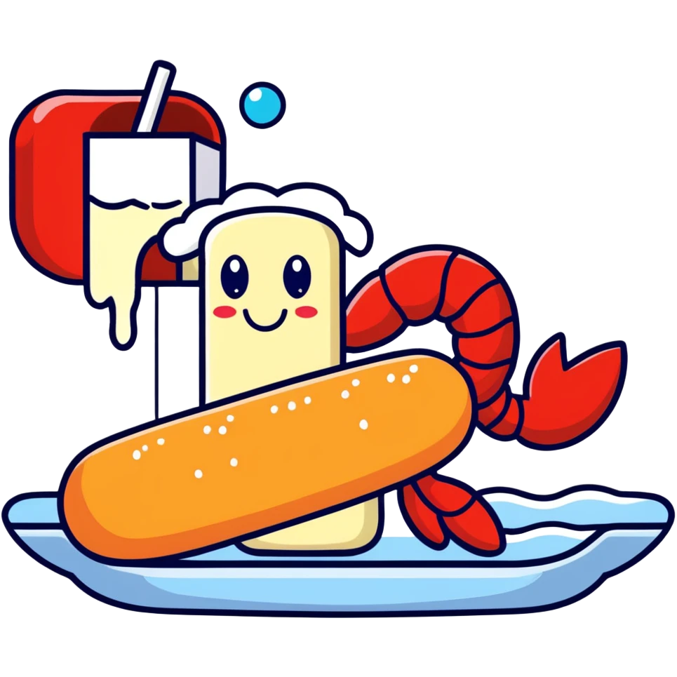 A red lobster holding a Twinkie with extra cream the Twinkies were bubble also so sad daddy emoji